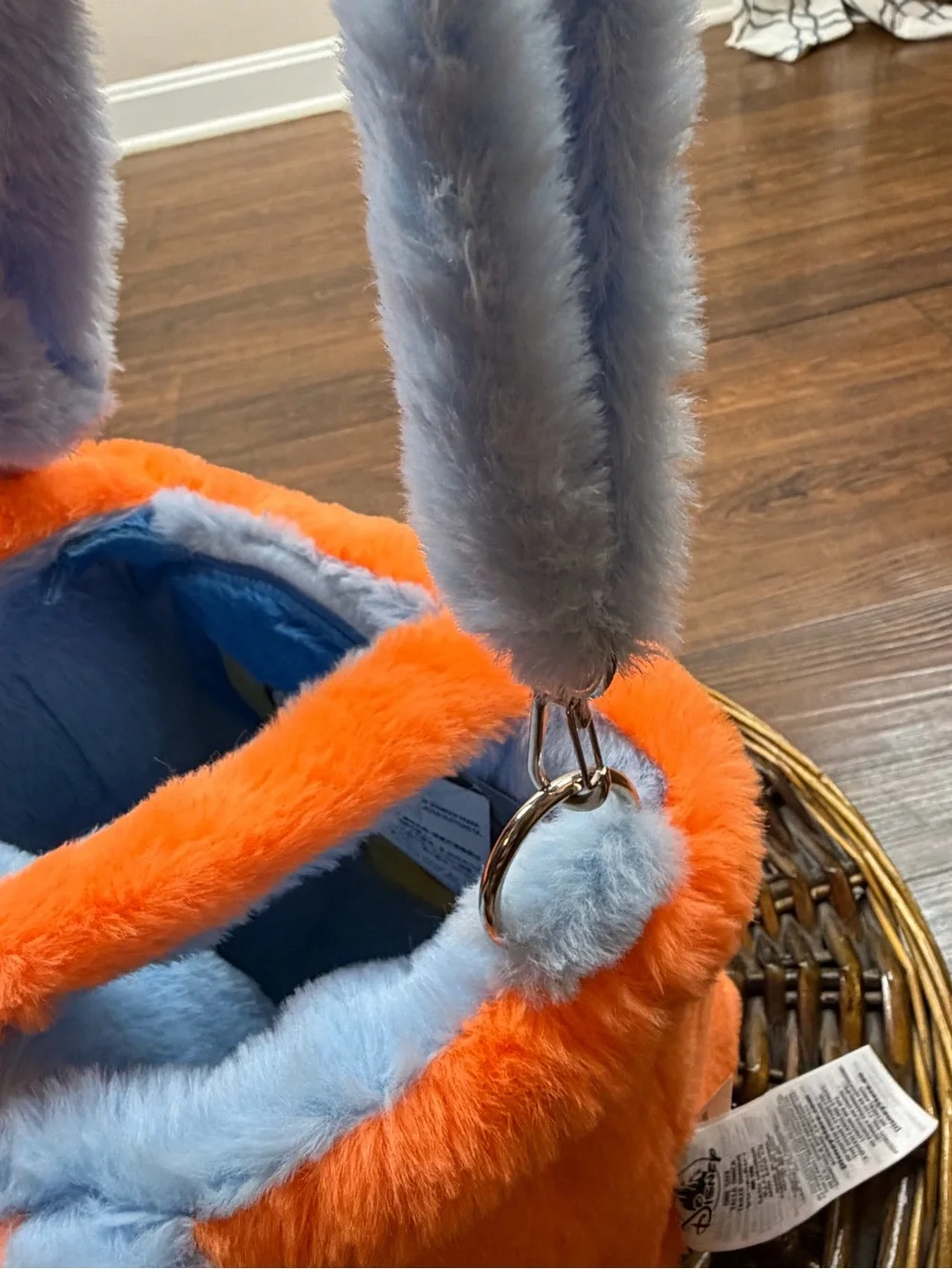 DISNEY Inside Out2 Joy and Anger Plush Tote Handbag Purse,blue/ orange, One size